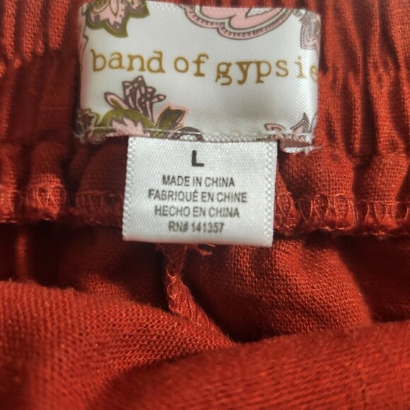 Band of Gypsies Women Size Large Red Linen Blend Tiered Elastic Waist Wrap Skirt - Picture 13 of 16